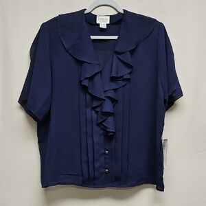 Jordan Woman NWT Vintage Navy Blue Ruffle Chiffon Blouse Plus Size 18W